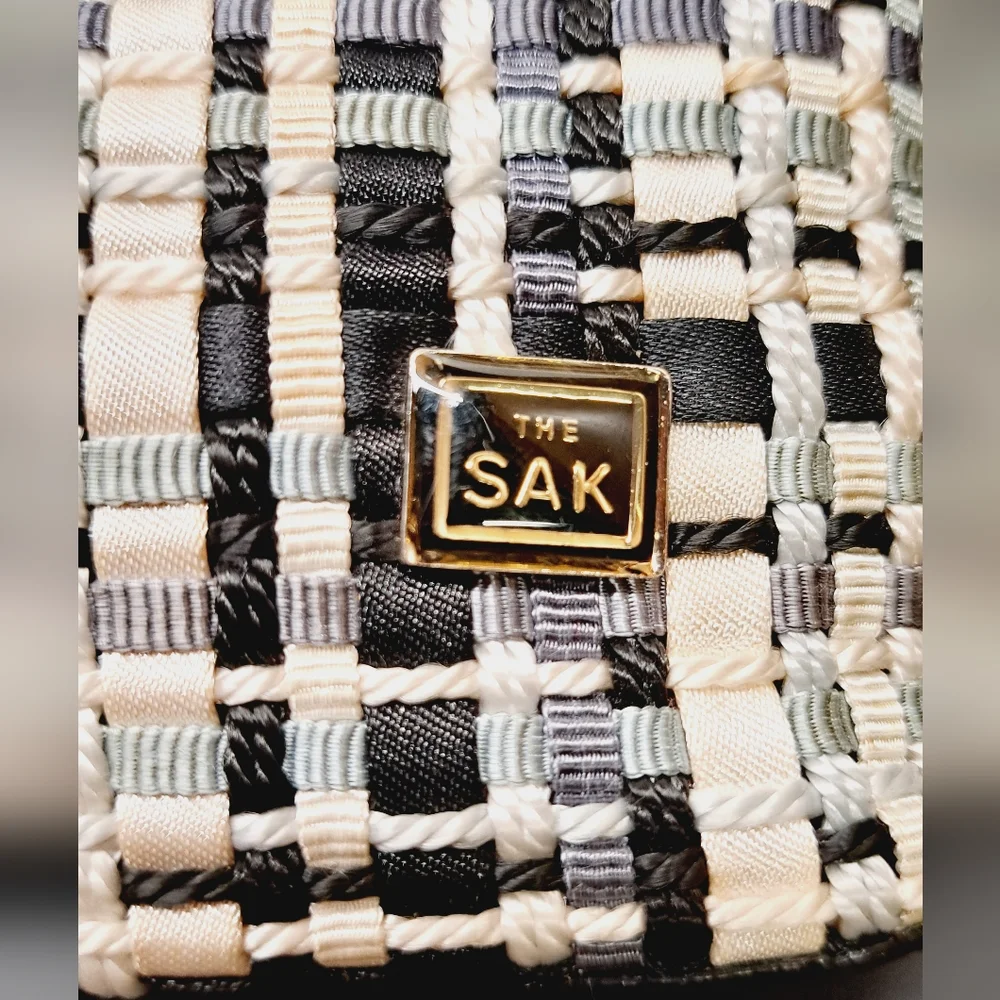 THE SAK Woven fabric and genuine leather small shoulder bag black white - Picture 2 of 12